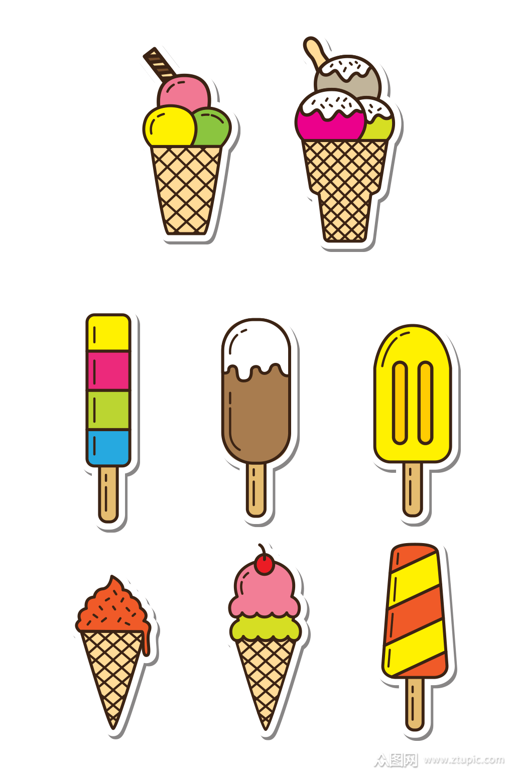 彩色雪糕贴纸矢量素材