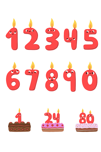 卡通数字生日蛋糕蜡烛矢量图