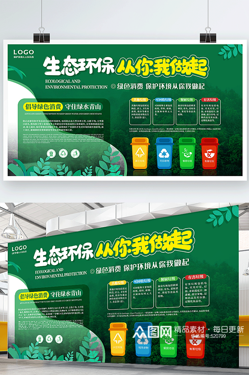 垃圾分类生态环保宣传展板环保宣传海报素材