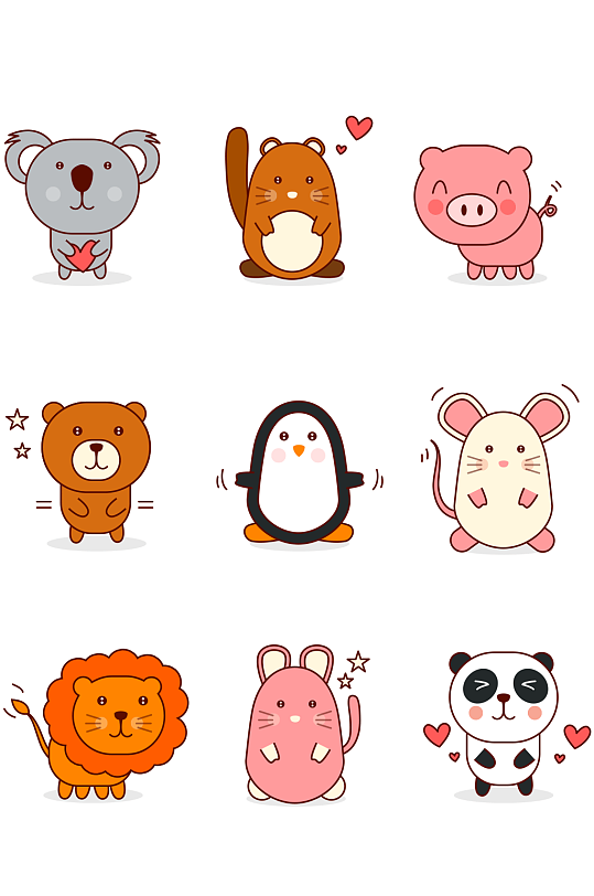 6款可爱动物形状待办事项表矢量图