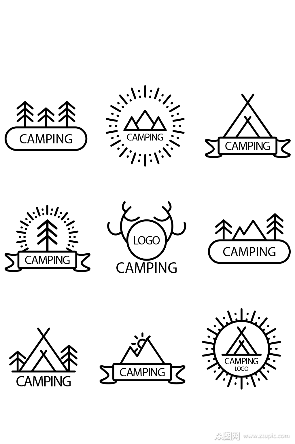 简洁野营标志设计矢量图