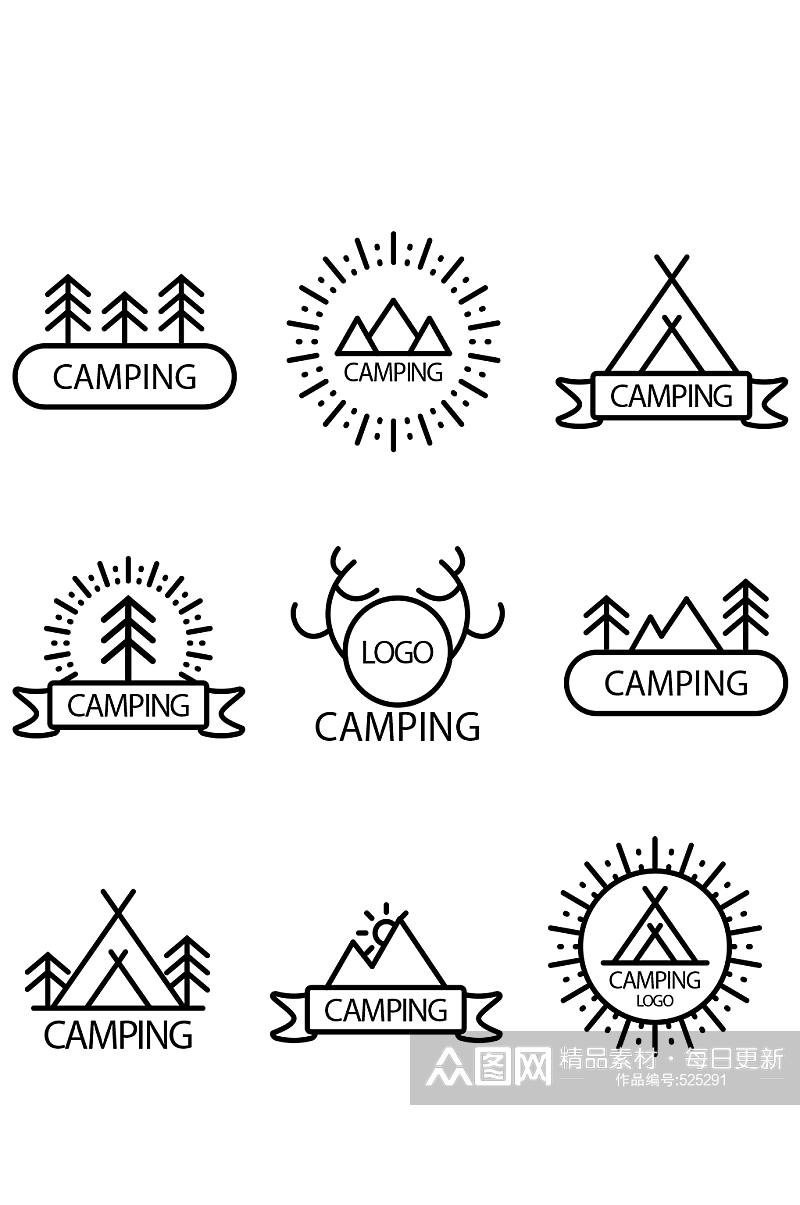 简洁野营标志设计矢量图素材