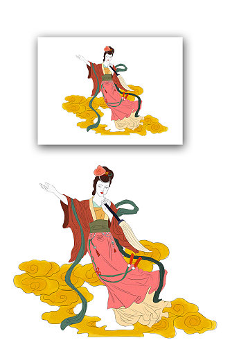 嫦娥奔月中秋节古典美女壁画仙女