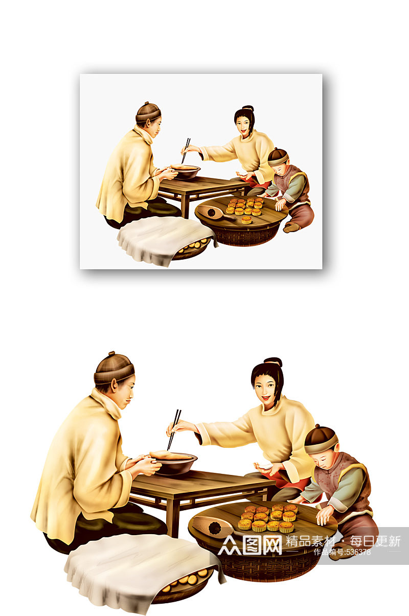 手绘中秋节做月饼素材