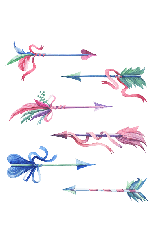 水彩绘羽毛箭设计矢量图元素