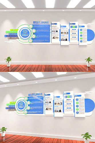 蓝绿色清新企业简介发展史企业大事件文化墙