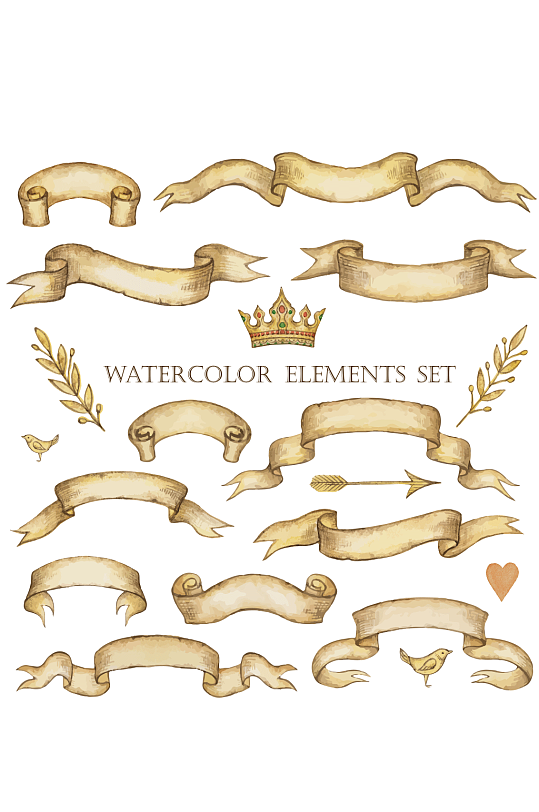 手绘复古丝带素材设计