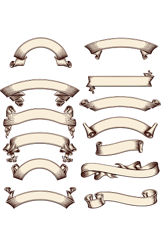 复古手绘丝带素材