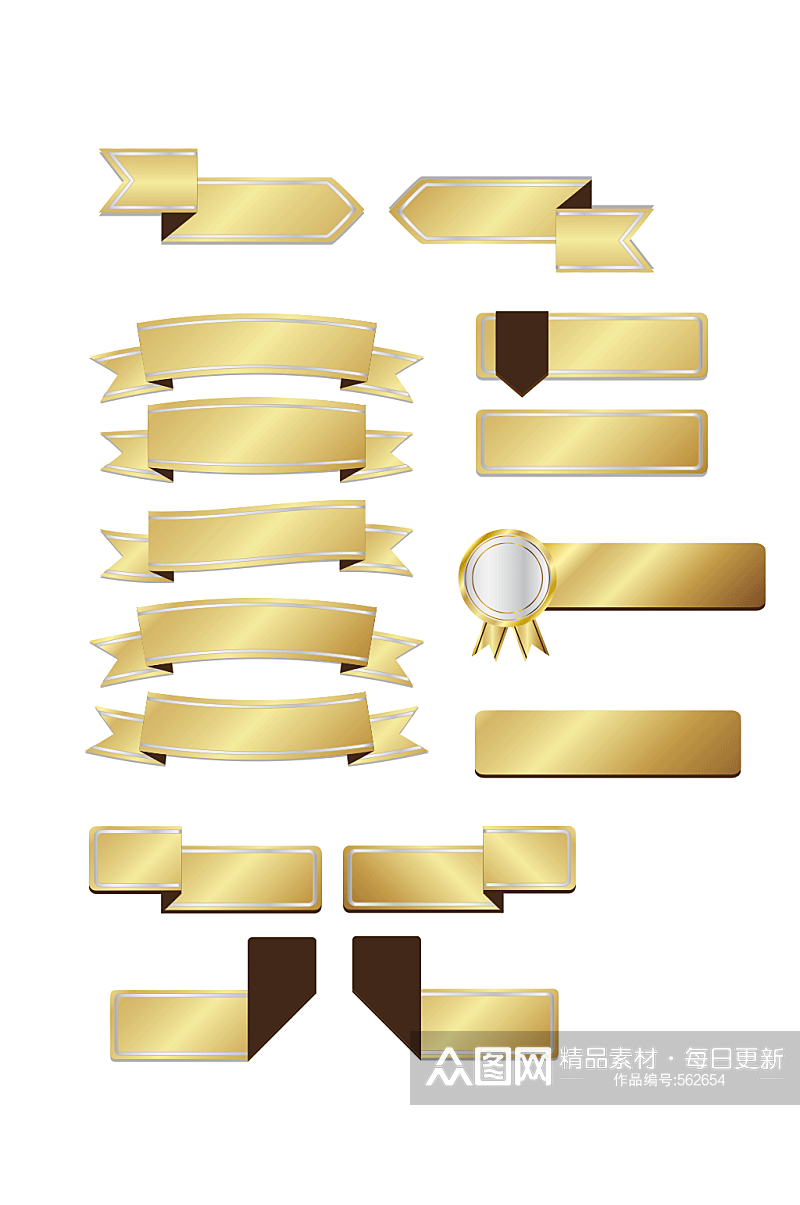 金色徽章丝带标签元素素材