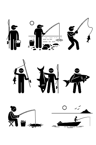 卡通手绘钓鱼休闲活动素材