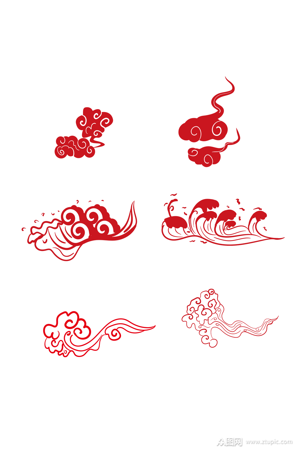 红色中国风浪花花纹元素素材