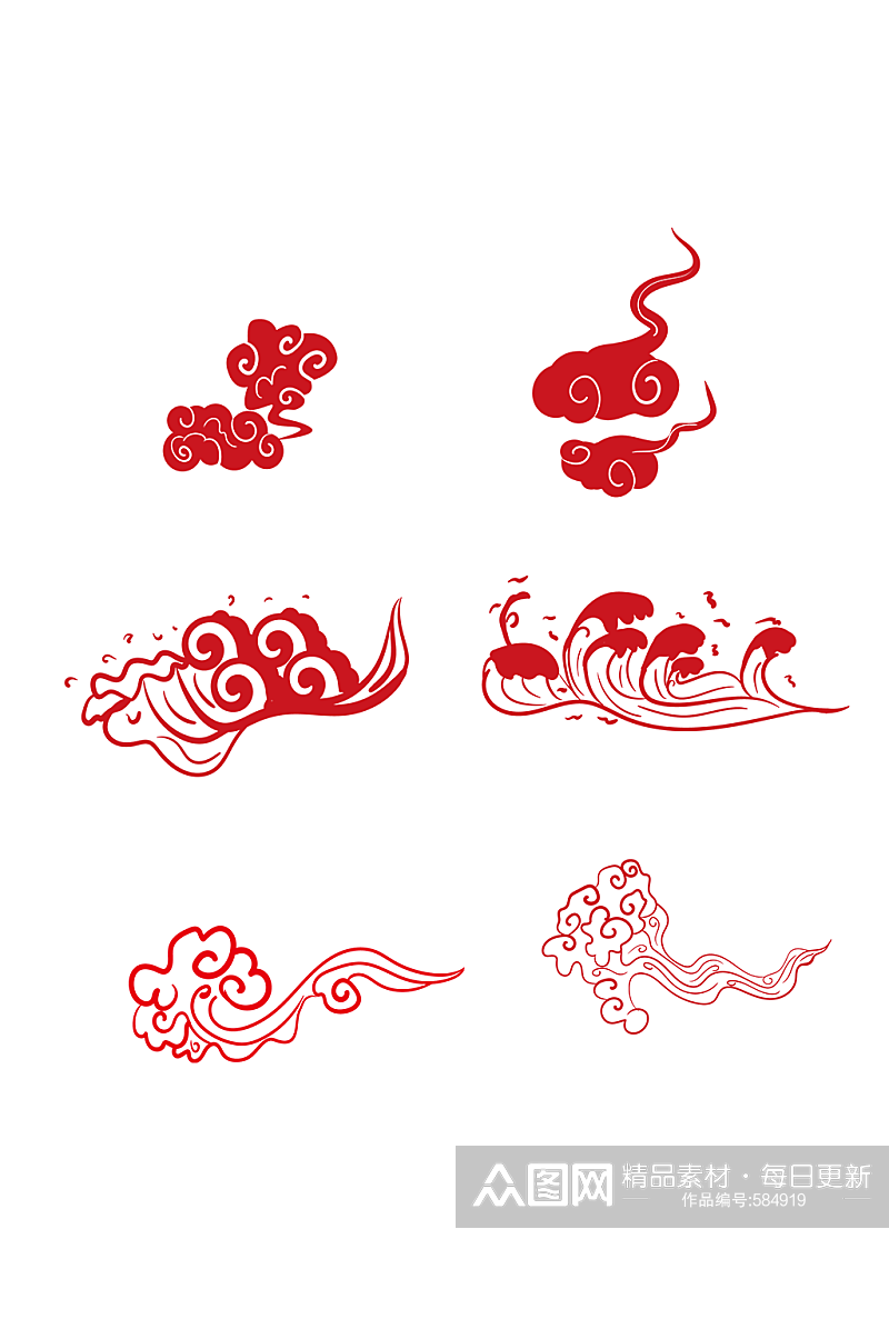 红色中国风浪花花纹元素素材素材