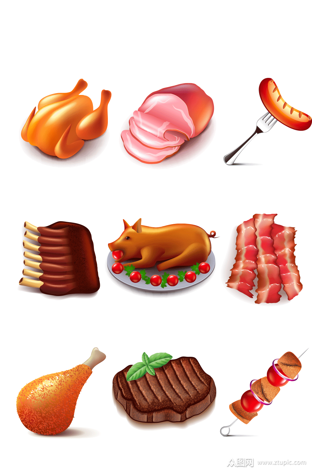 卡通手绘美食肉类素材