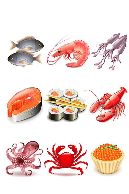 卡通彩绘海鲜大餐素材