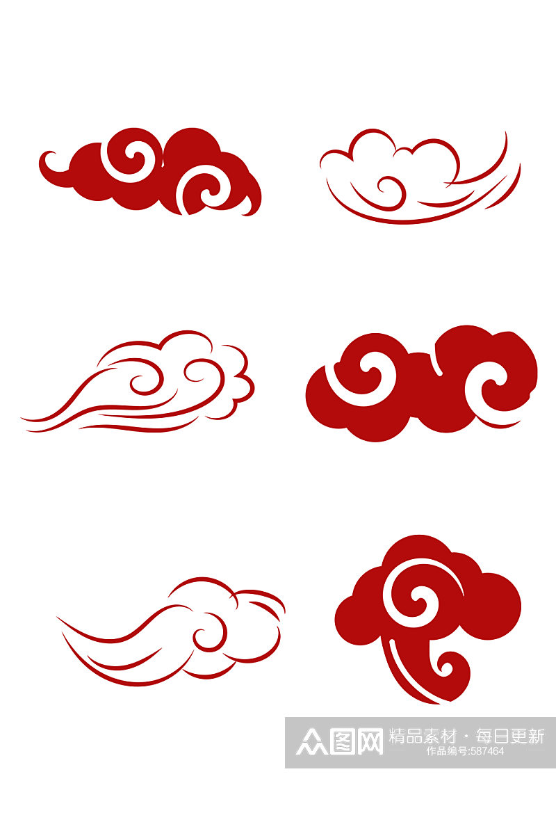 中式祥云中国风红色云纹花纹纹理素材祥云矢量图素材