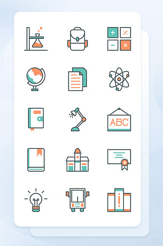 双色线面结合学习教育类矢量图标