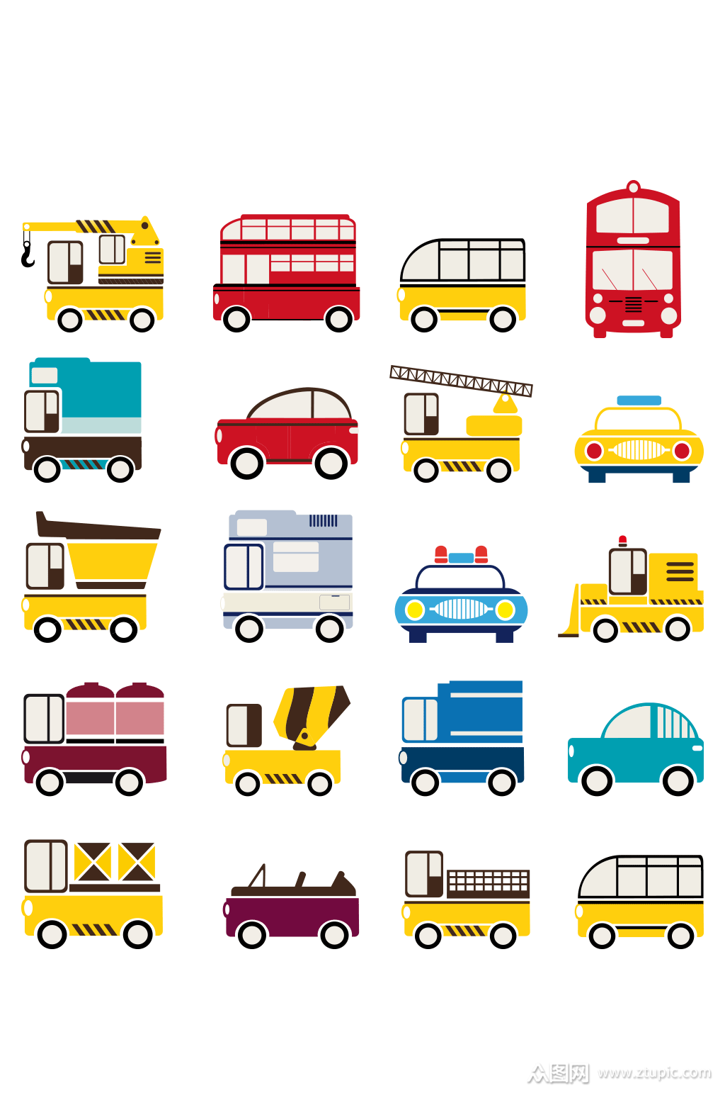 彩色卡通手绘交通工具素材