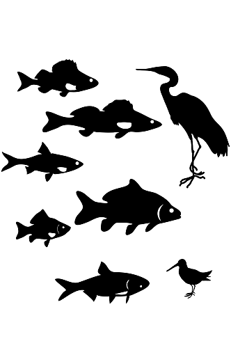 卡通手绘鱼类剪影素材