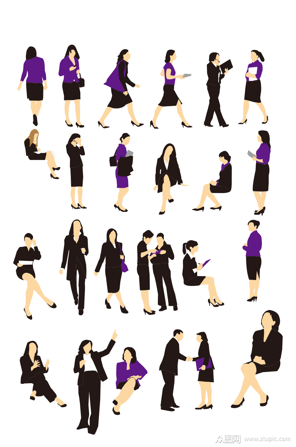 多款商务女性轮廓矢量素材模板下载-编号635124-众图网