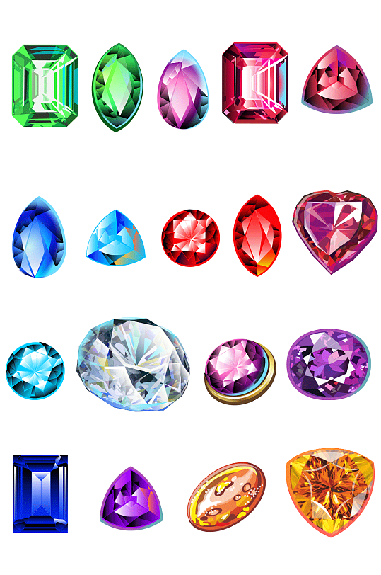 手绘彩色游戏宝石钻石素材