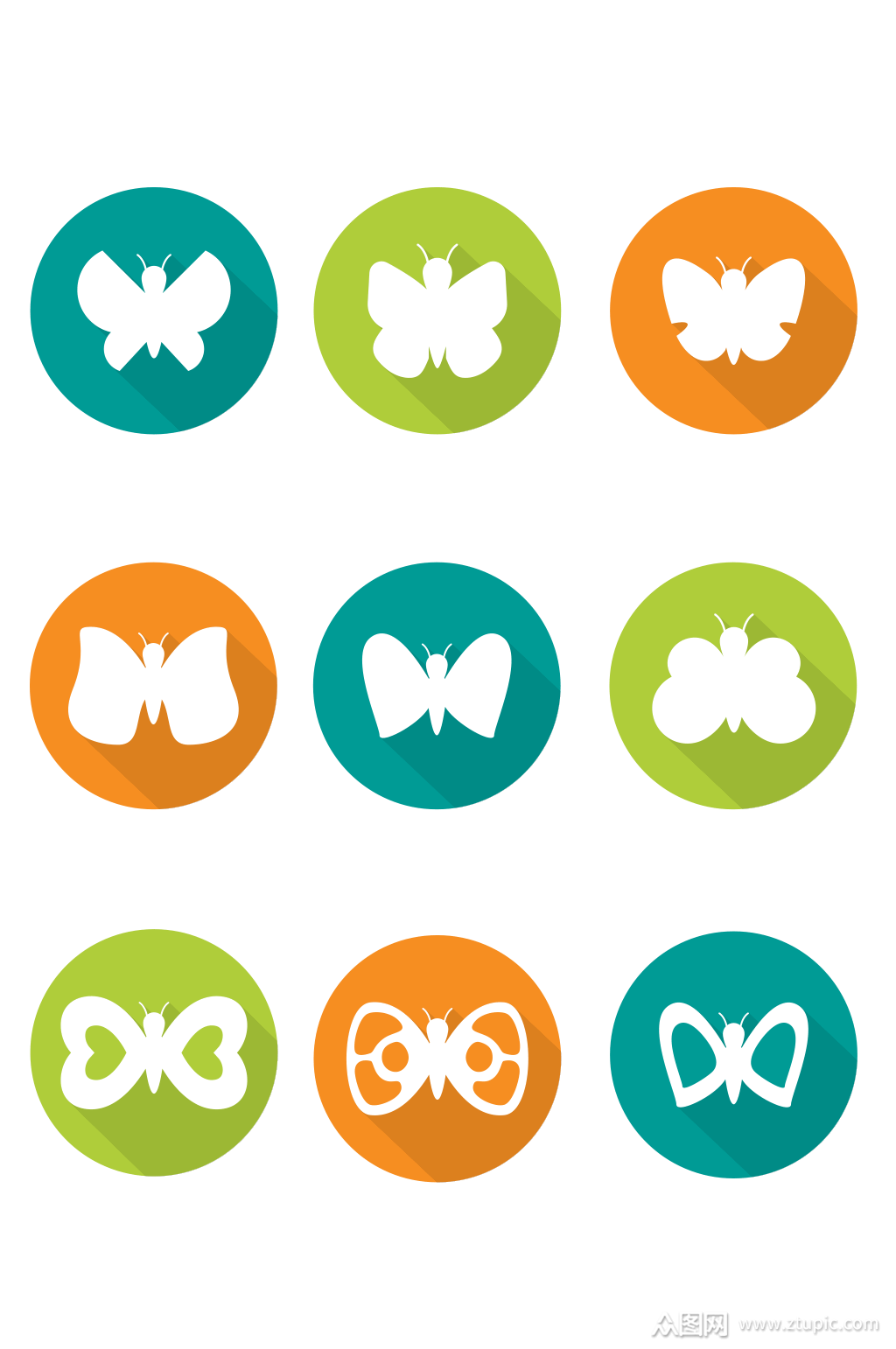 圆形蝴蝶图标矢量素材