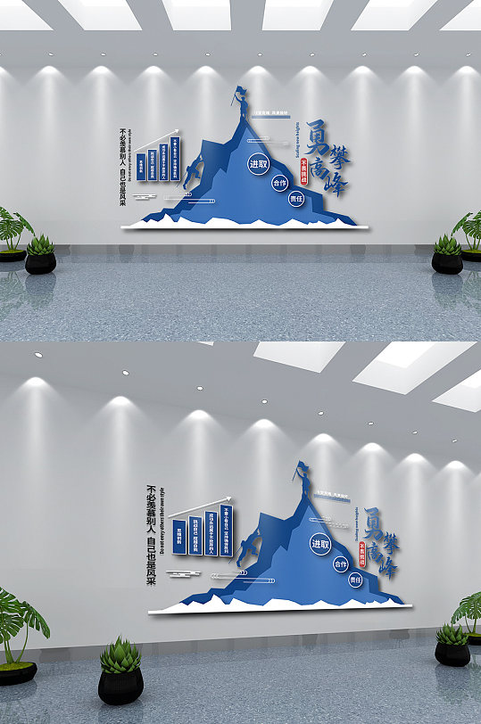 蓝色企业办公室工作室励志标语文化墙