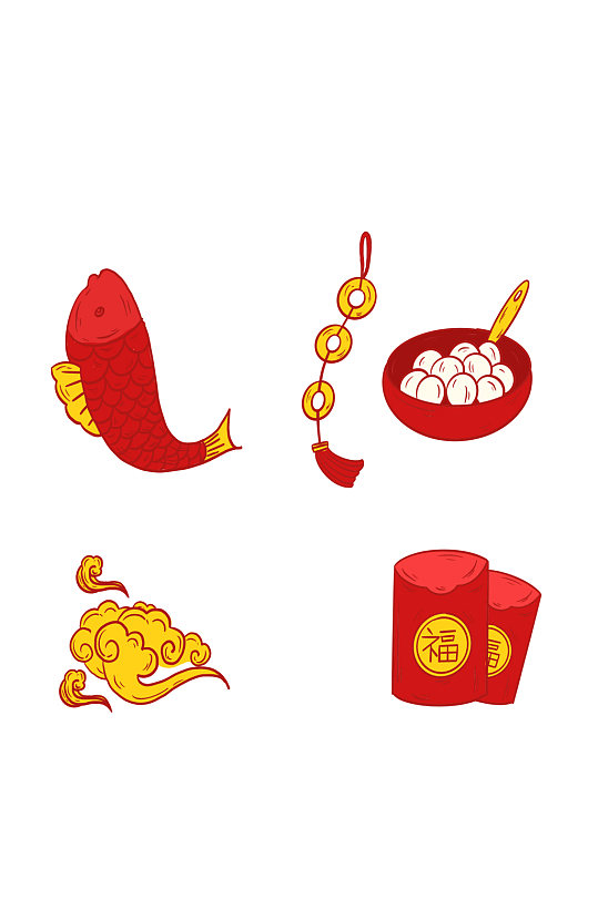 新年春节锦鱼汤圆红包图标