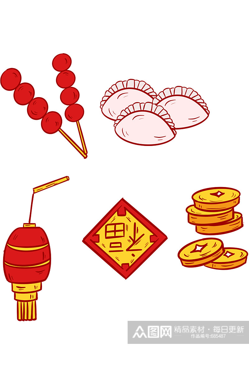 新年春节糖葫芦饺子图标素材