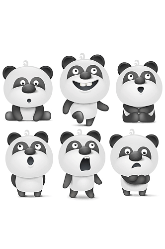 黑色卡通可爱大熊猫表情包矢量素材