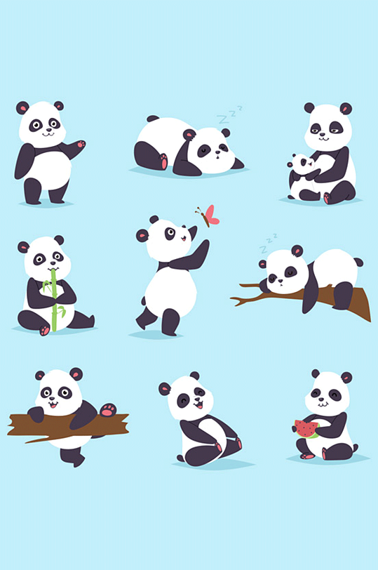 多款可爱卡通大熊猫矢量素材