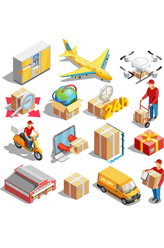 彩绘工作中的快递员矢量素材-设计元素素材下载-众图网