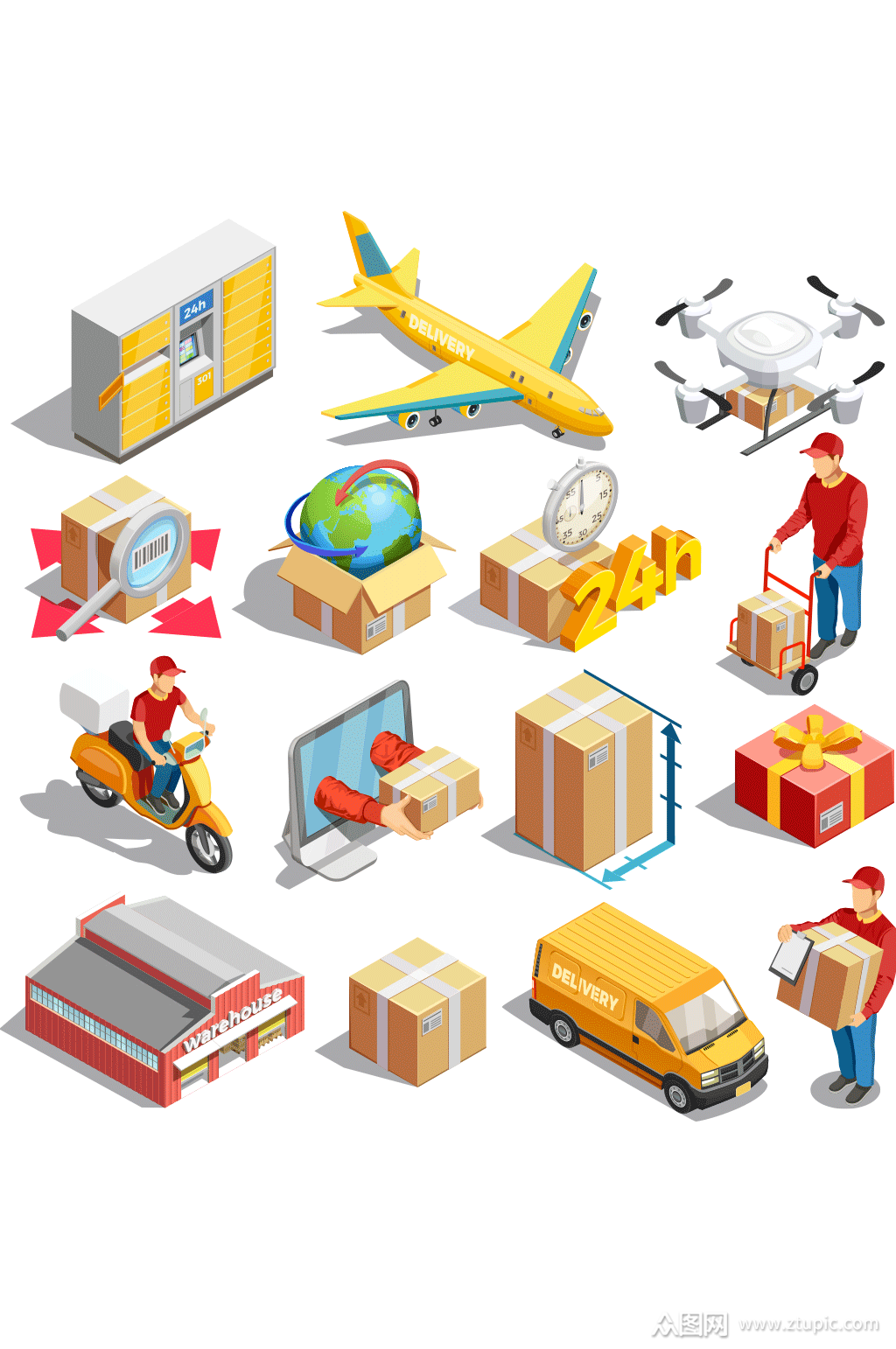 卡通手绘快递运输矢量素材