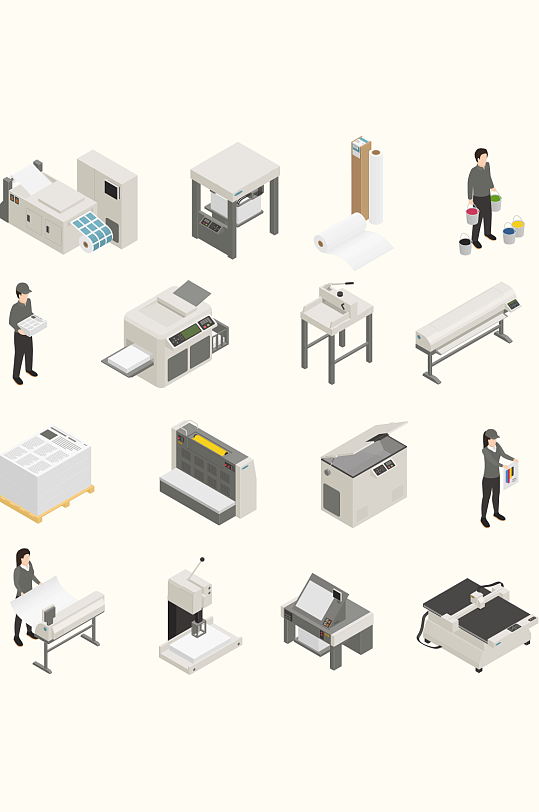 卡通印刷厂工具矢量素材