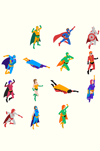 卡通彩色动漫人物超级英雄矢量素材