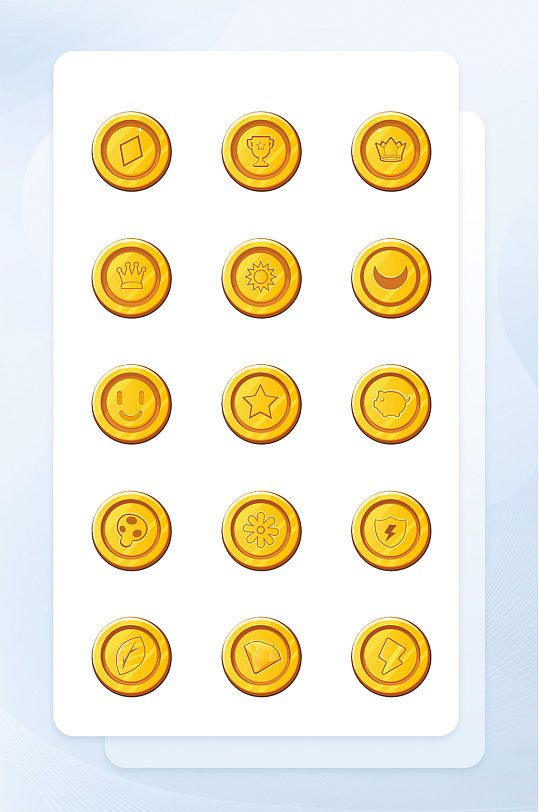 金黄色手绘扁平游戏金币手机素材图标