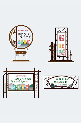中国风垃圾分类异形标识牌