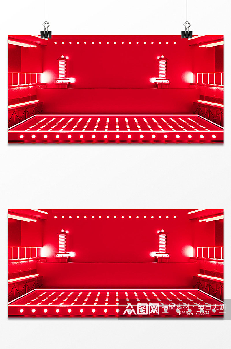 红色电商舞台效果立体背景素材