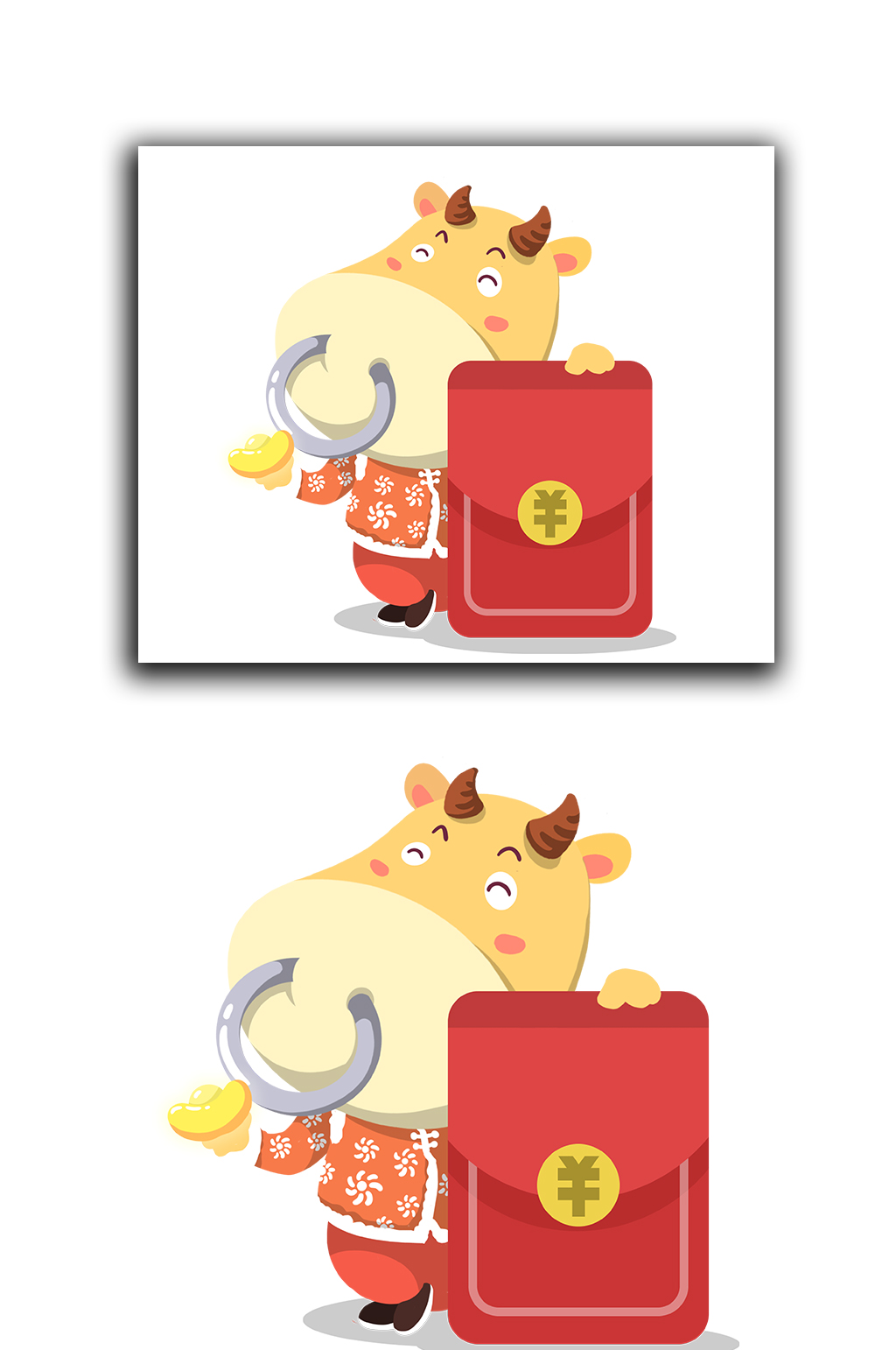 可爱卡通福牛拜年红包喜庆春节民俗元素插画素材