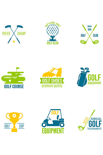 高尔夫俱乐部锦标赛和设备标签素材
