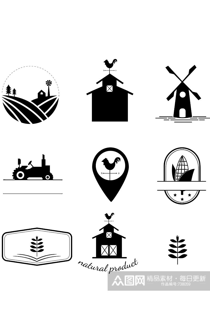 农业标志插图集矢量素材素材