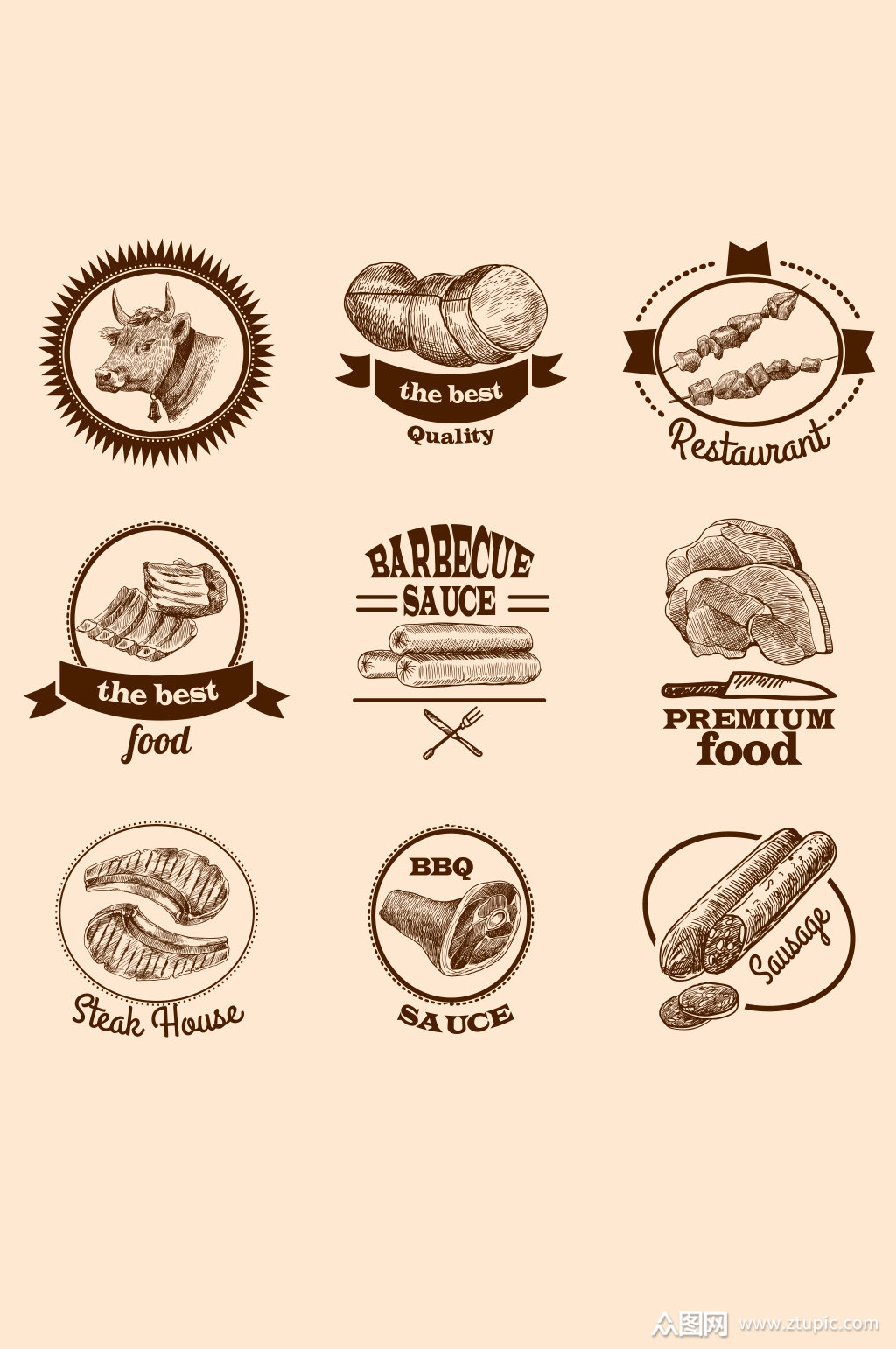 优质牛排装饰标签草图集