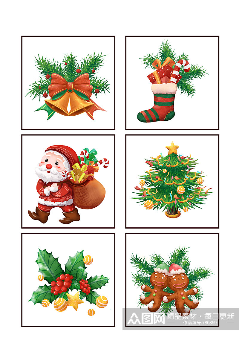 诞节贴纸铃铛礼物圣诞老人圣诞树素材