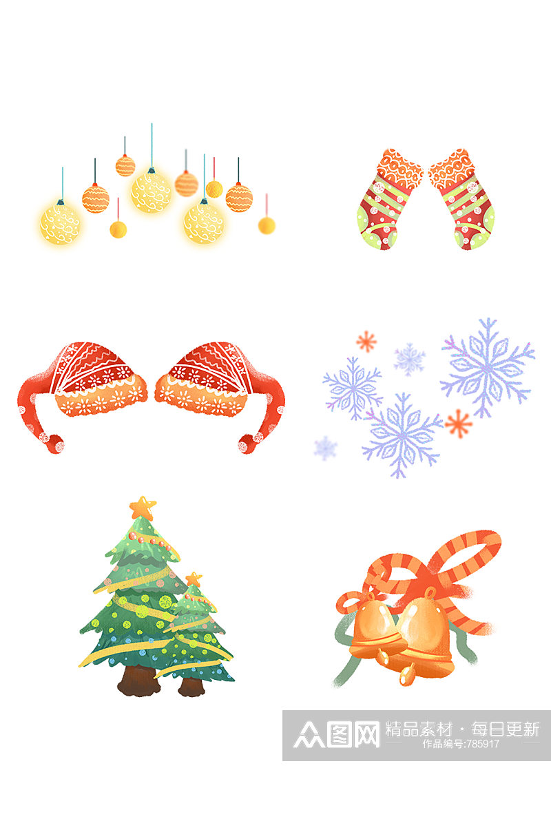 圣诞节可爱吊灯雪花帽子袜子铃铛圣诞树素材