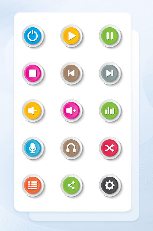 多色微立体音乐播放器矢量按钮