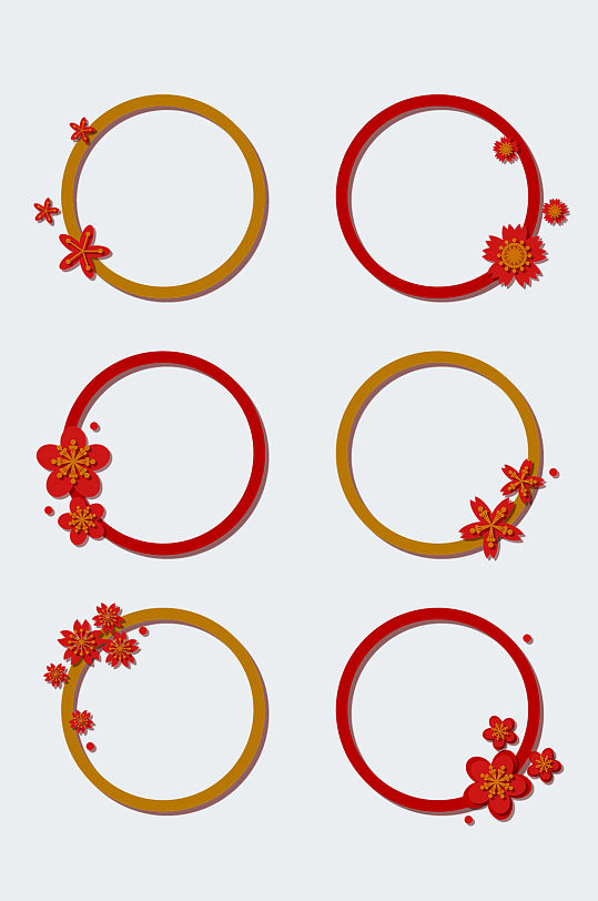 中式中国风圆形剪纸边框圆形花纹装饰