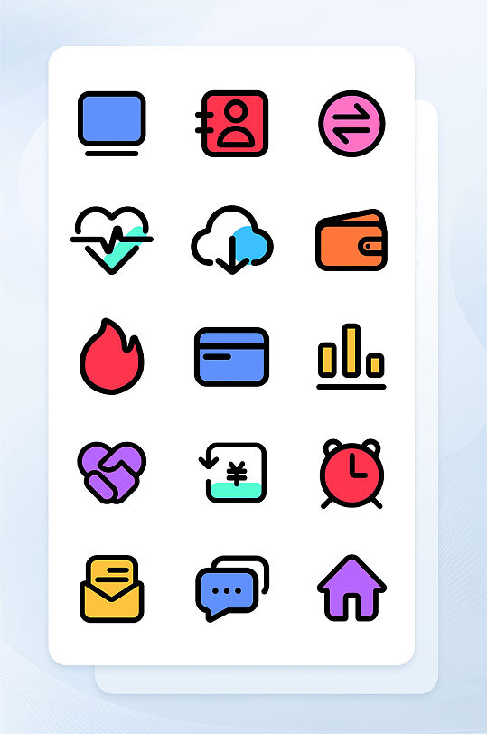 多色填充线性手机应用主题矢量icon图标