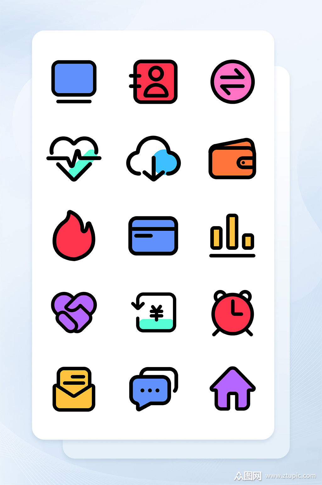 多色填充线性手机应用主题矢量icon图标
