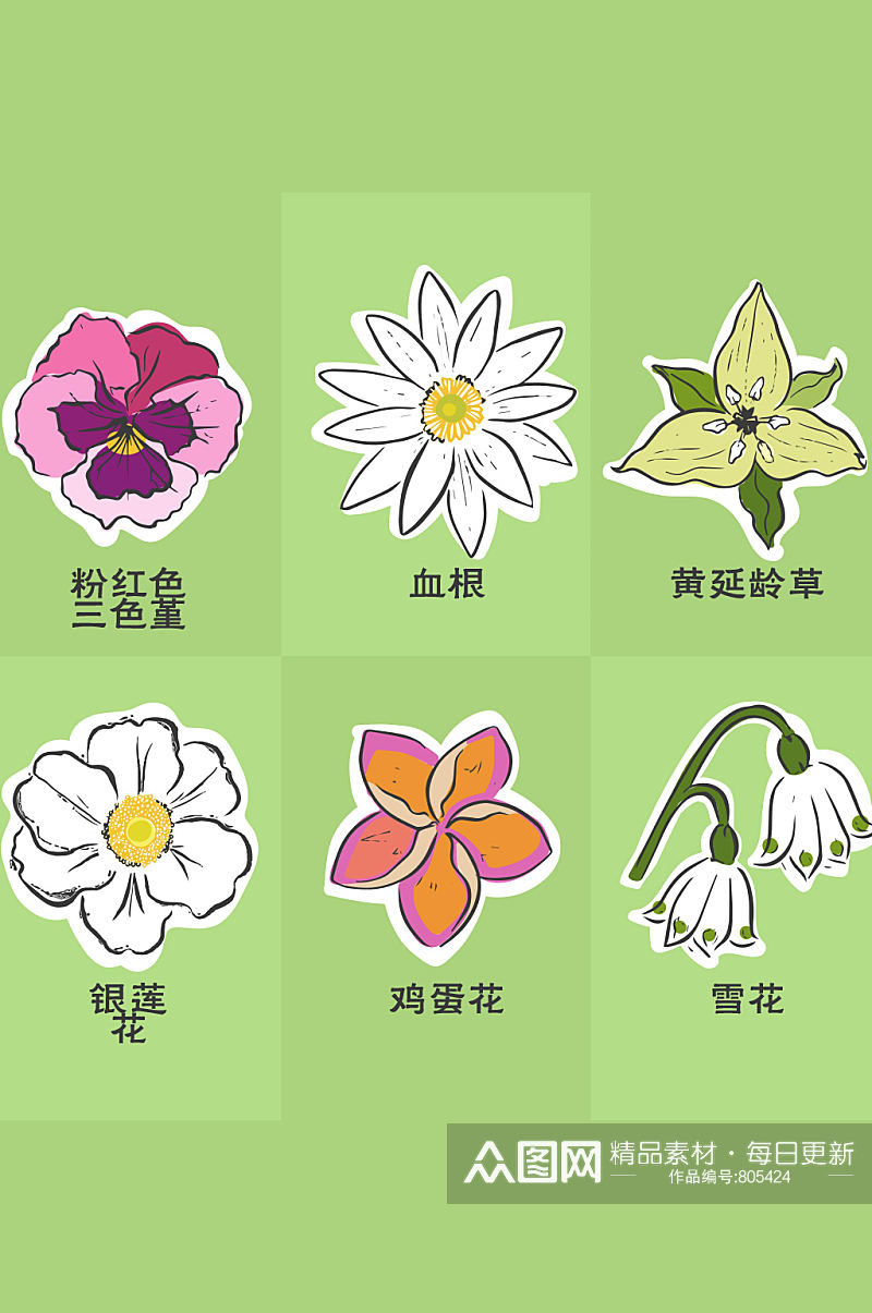 手绘花卉标签矢量素材素材