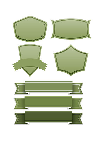 绿色手绘盾牌徽章丝带标签