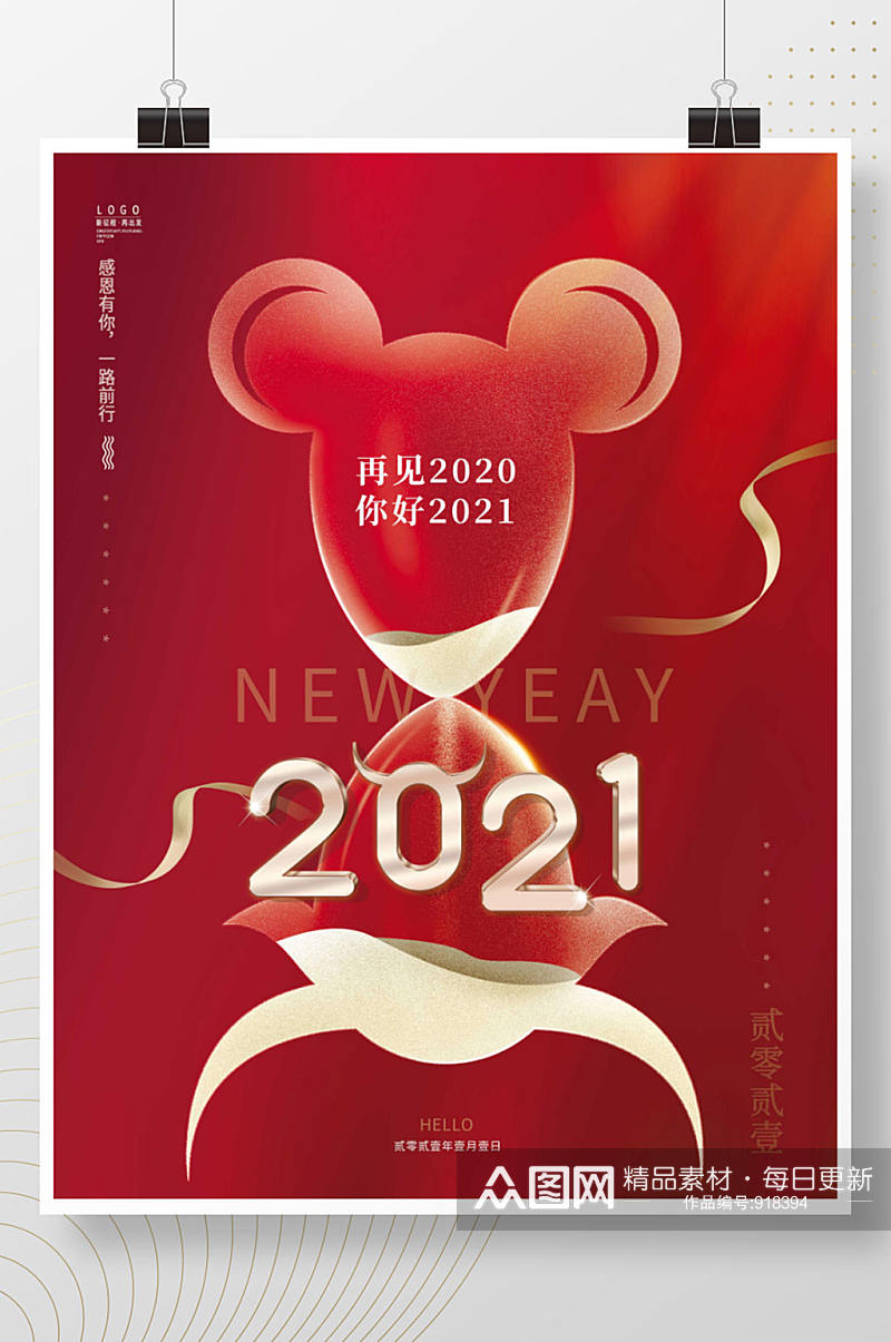 红色简约创意2021跨年新年快乐海报素材